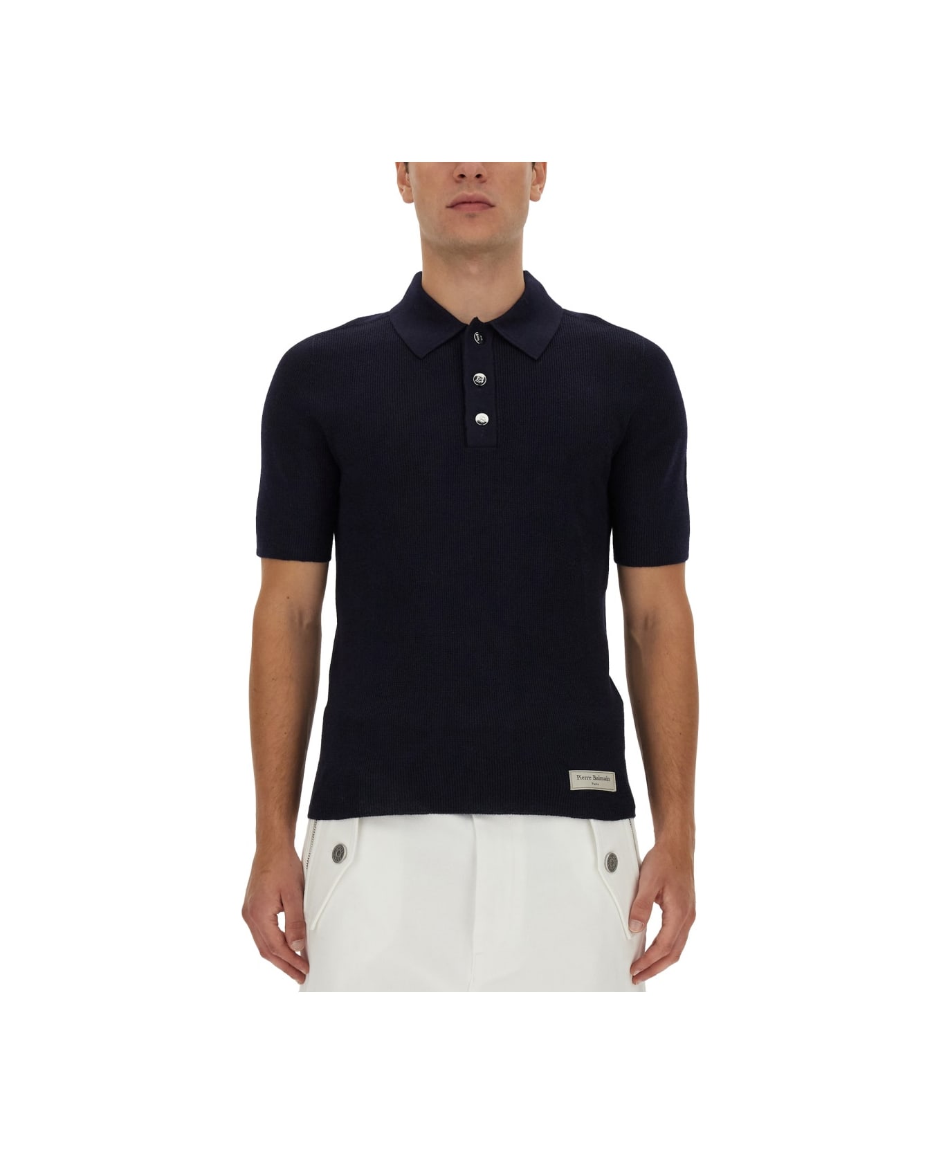 Balmain Polo With Logo Patch - BLUE