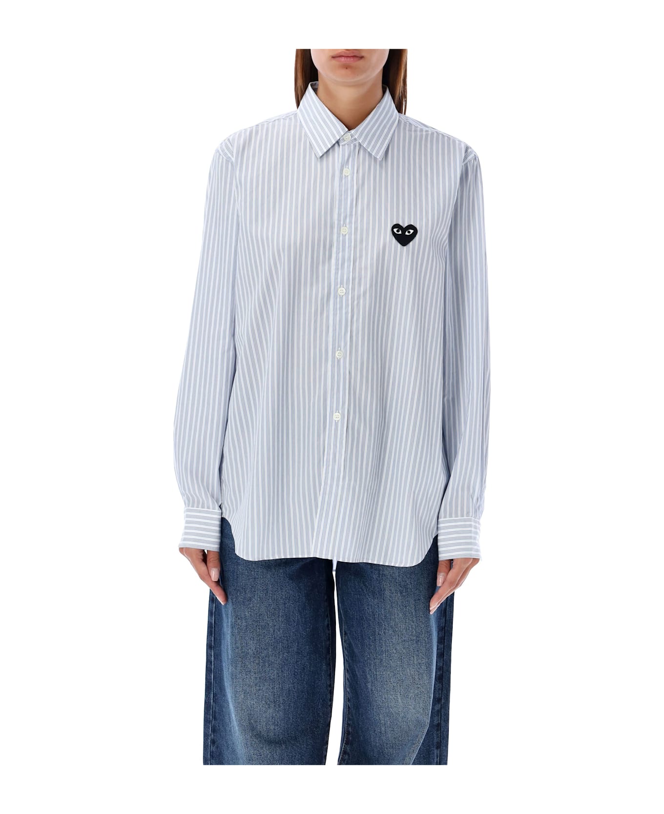 Comme des Garçons Play Heart Patch Shirt - BLUE STRIPE