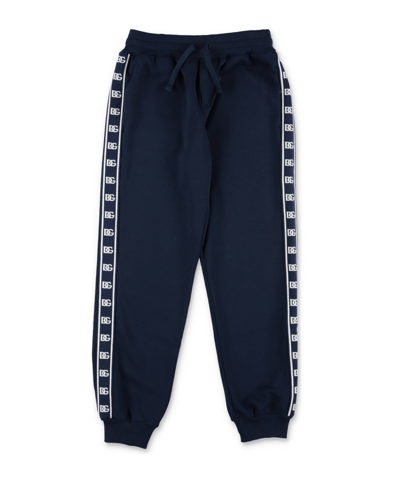 Dolce & Gabbana Pantaloni Blu In Felpa Di Cotone Bambino - Blu