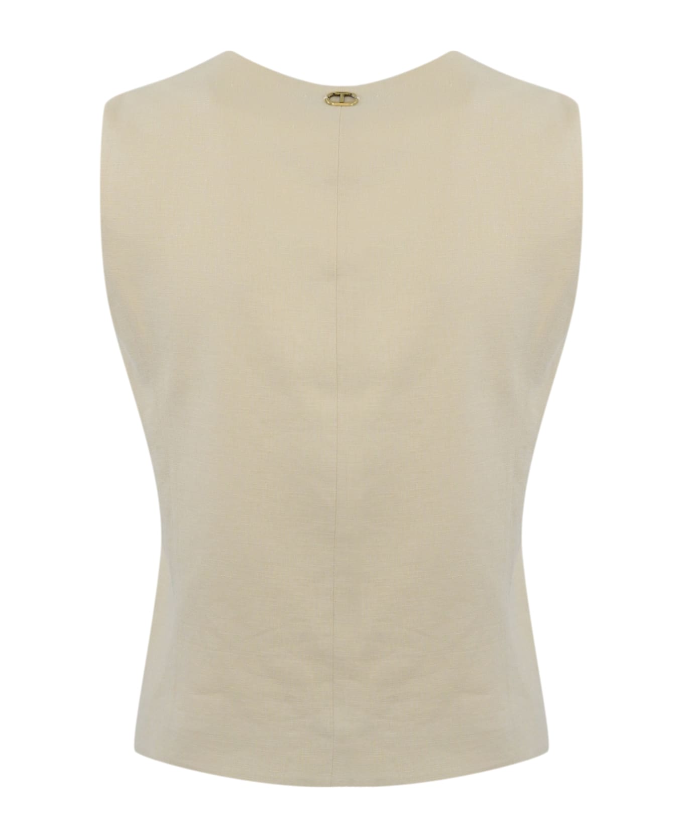 TwinSet Waistcoat With Embroidery In Linen Blend - Madreperla