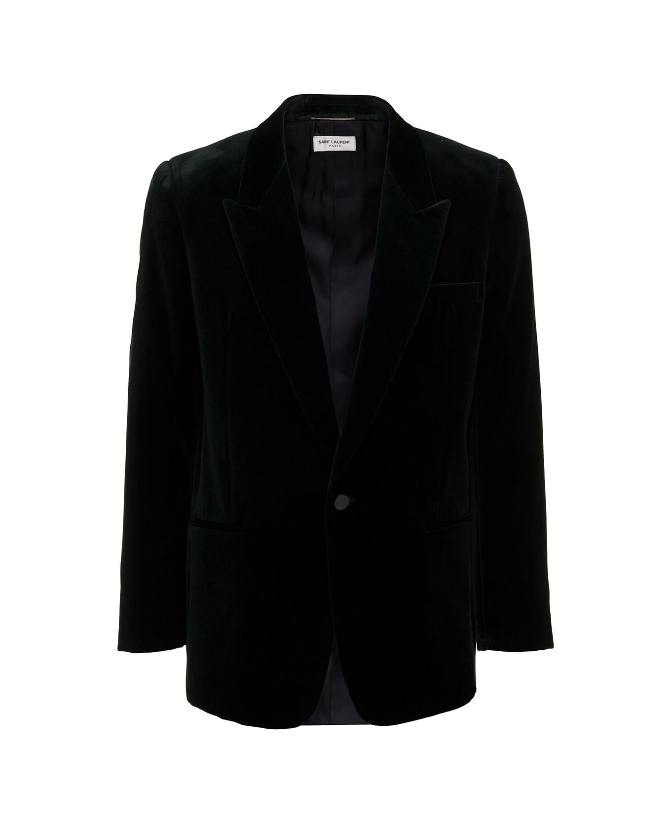 Saint Laurent Single-breasted Jacket With Single Button In Velvet Man - Green ブレザー