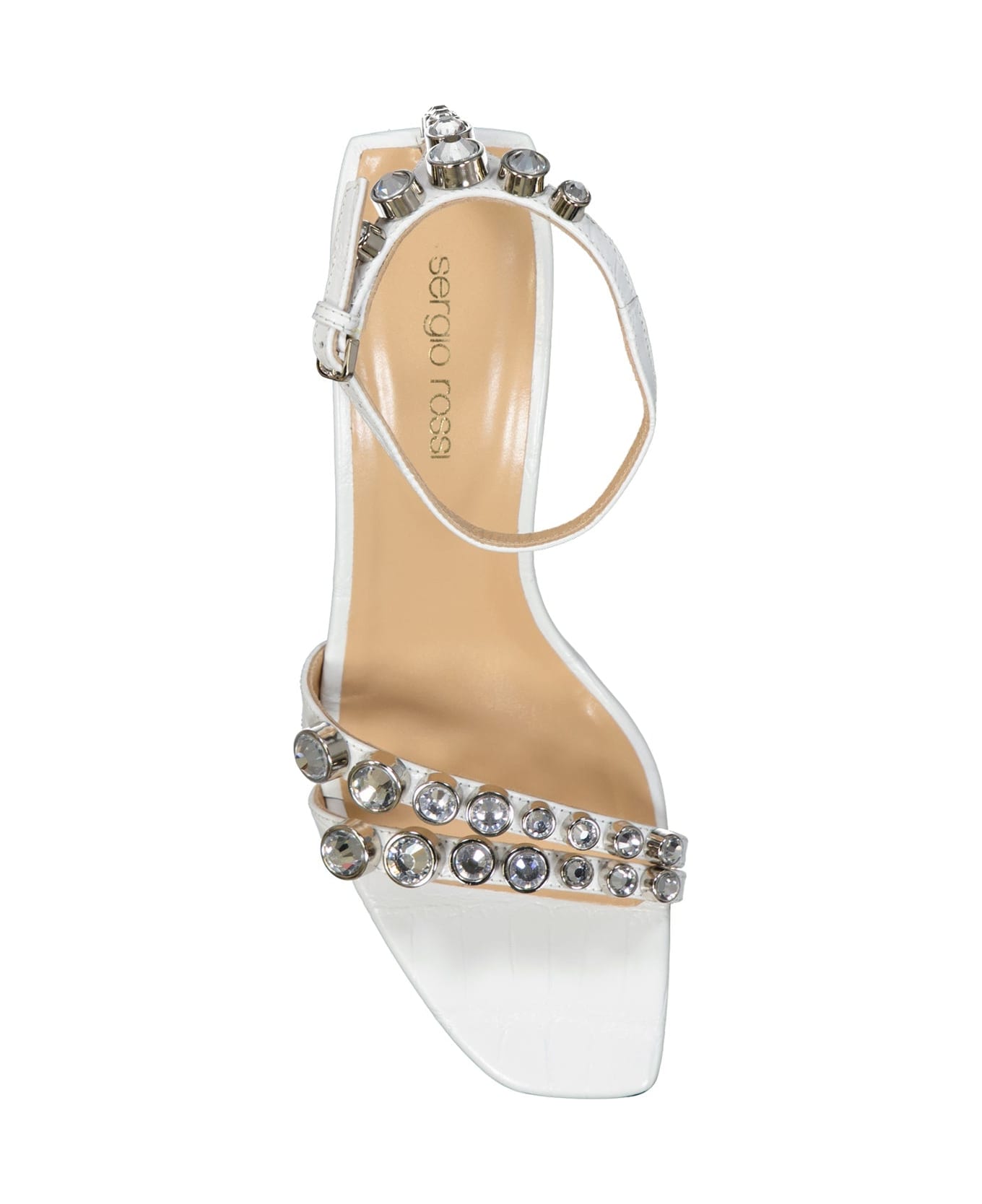 Sergio Rossi Leather Crystal Sandals - White