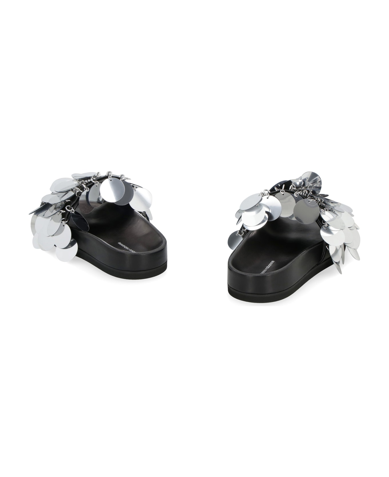 Paco Rabanne Sparkle Leather Slides With Decorative Applique - Silver サンダル