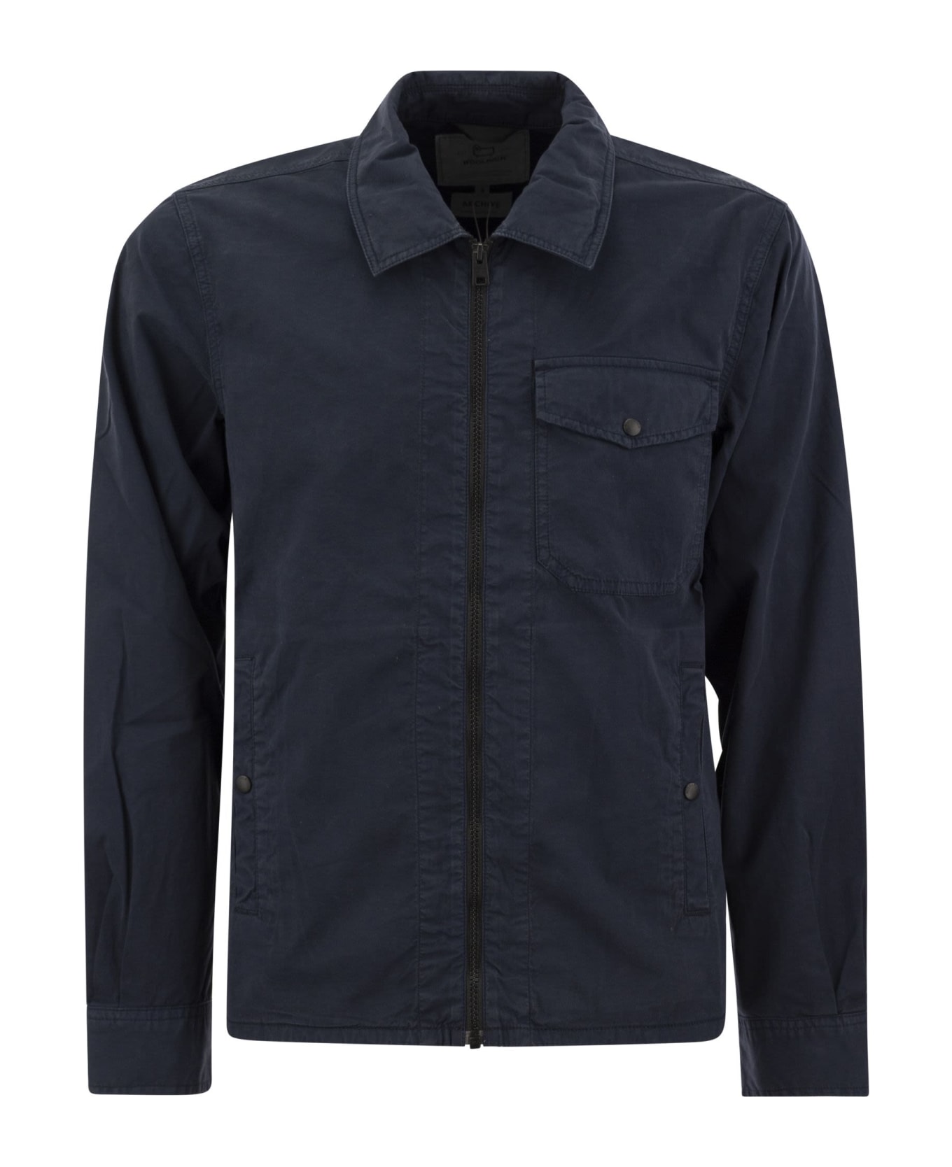 Woolrich Garment-dyed Shirt Jacket In Pure Cotton - MELTON BLUE