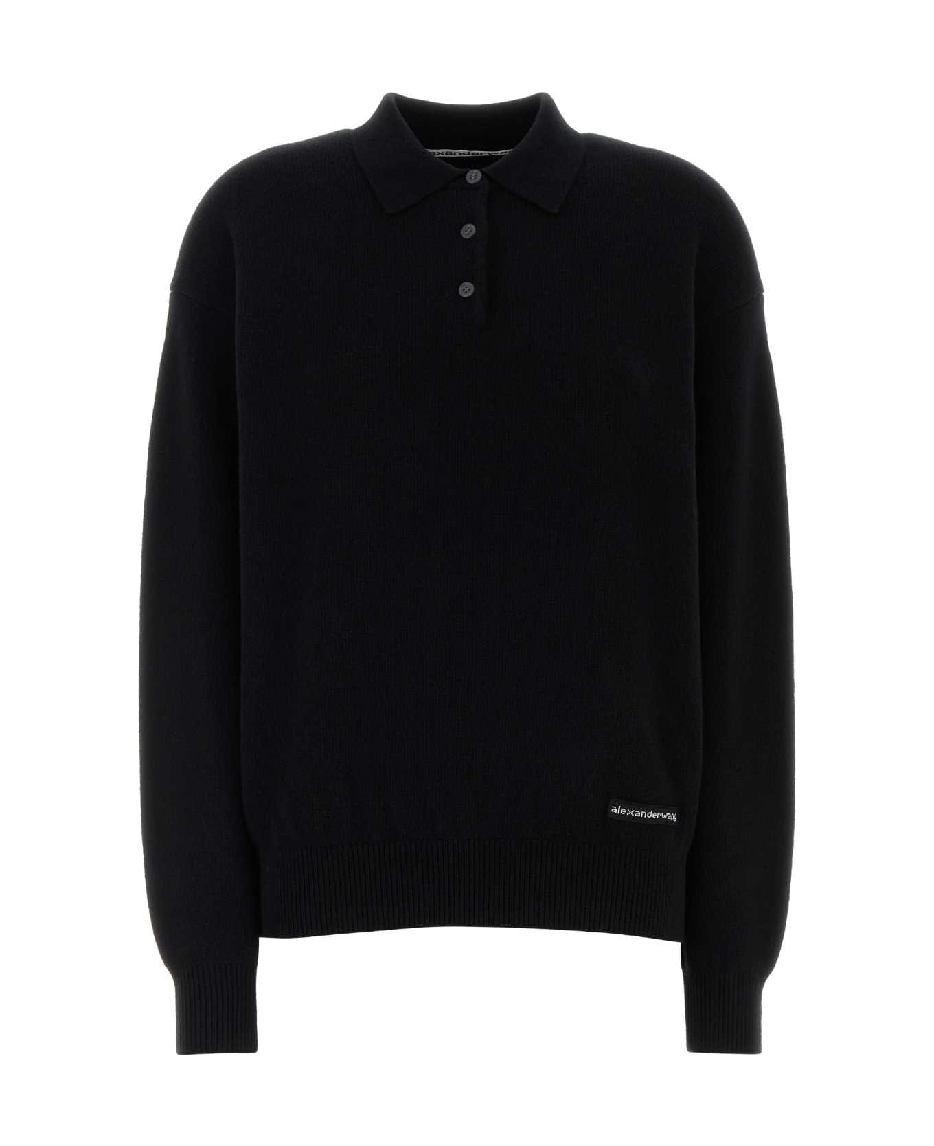 Alexander Wang Black Stretch Wool Blend Polo Shirt - BLACK