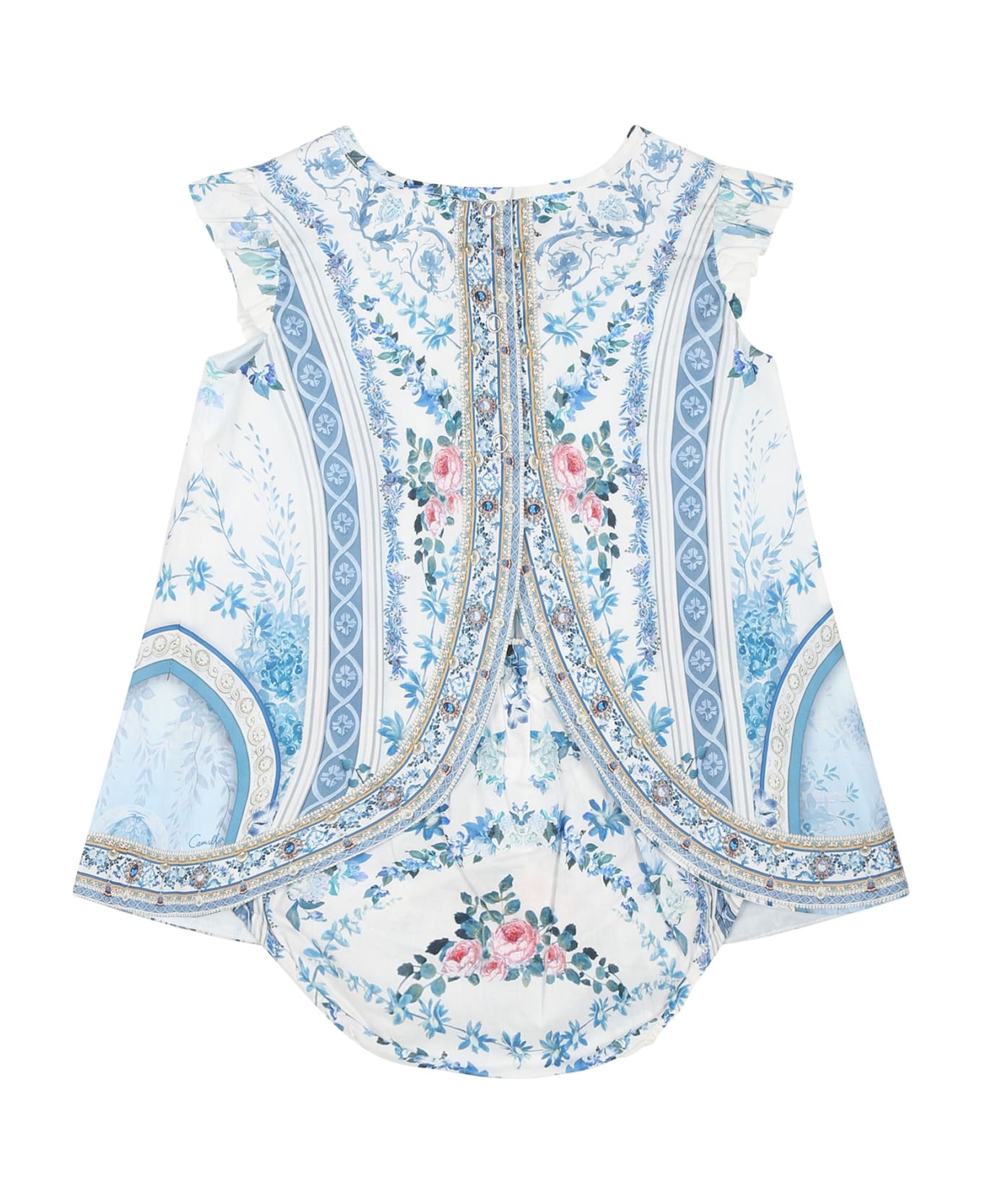 Camilla Light Blue Dress For Baby Girl With Floral Print - Light Blue ウェア