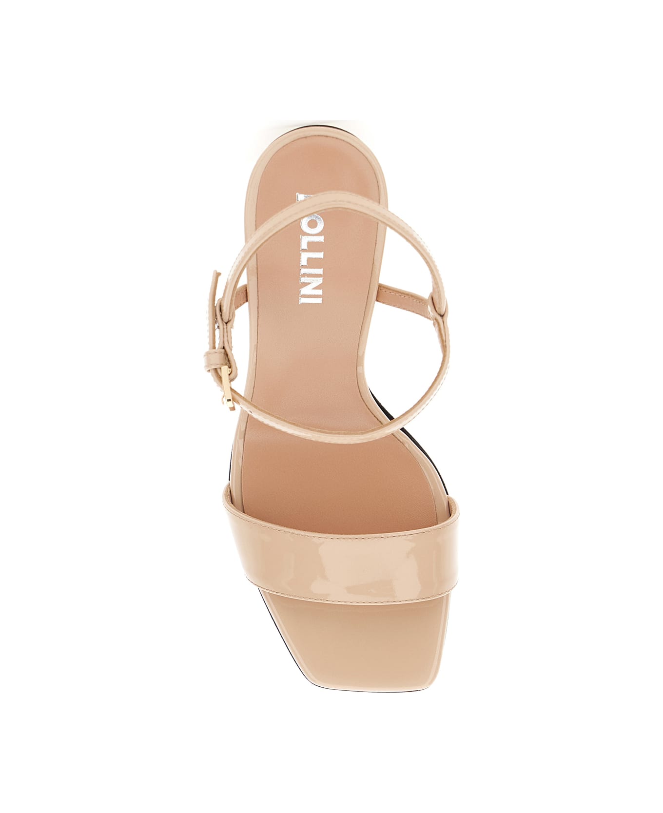 Pollini Beige Sandals With Square Toe And Adjustable Strap In Patent Leather Woman - Beige