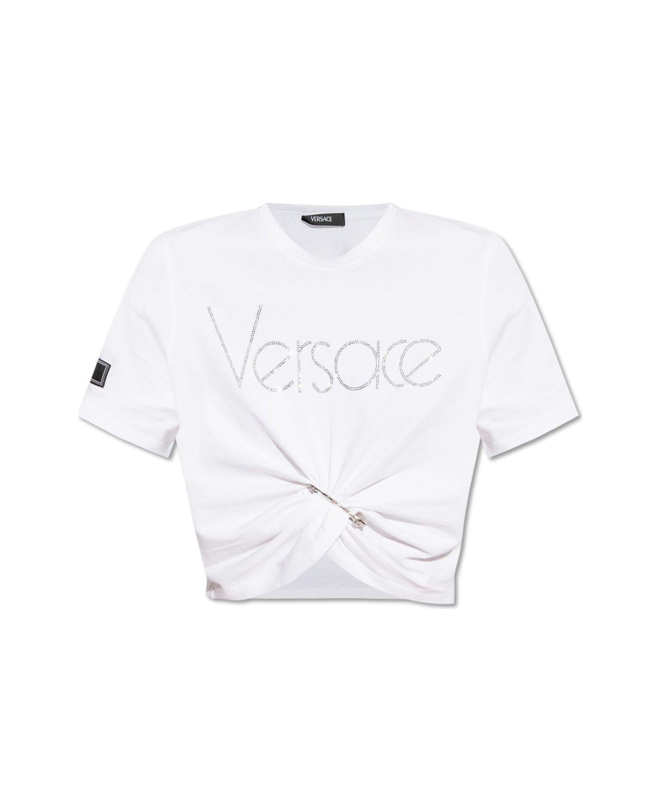 Versace Logo-embellished Crewneck Cropped T-shirt - WHITE Tシャツ