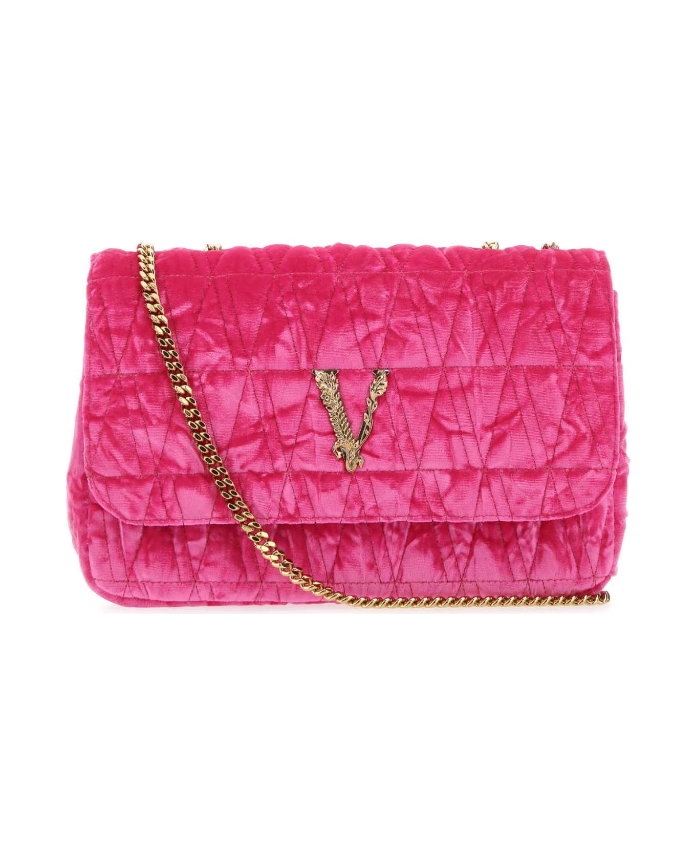 Versace Fuchsia Velvet Virtus Shoulder Bag - GLOSSYPINKGOLD ショルダーバッグ