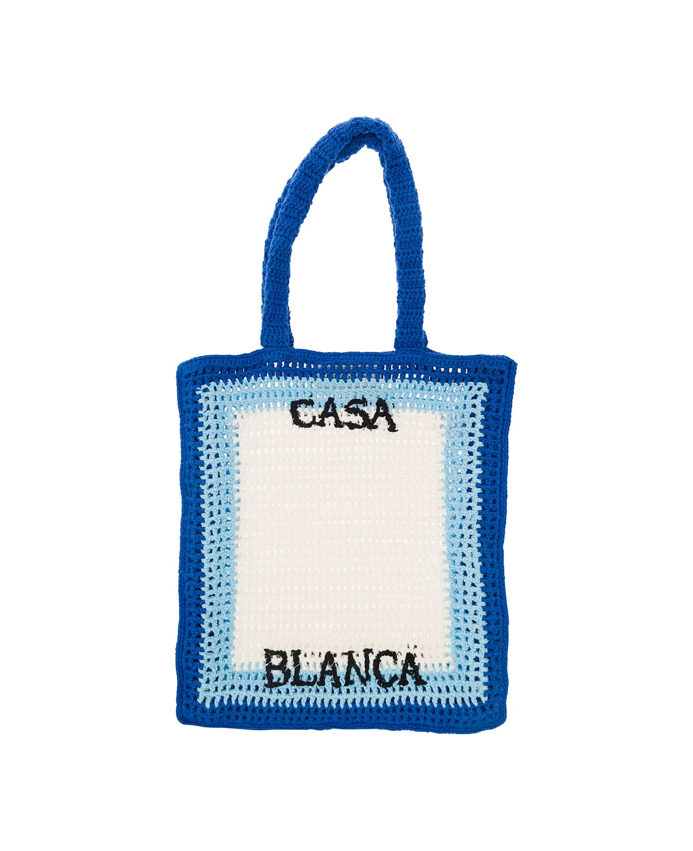 Casablanca 'atlantis' Blue And White Tote Bag With Contrasting Logo Embroidery In Cotton Crochet Woman - Blu
