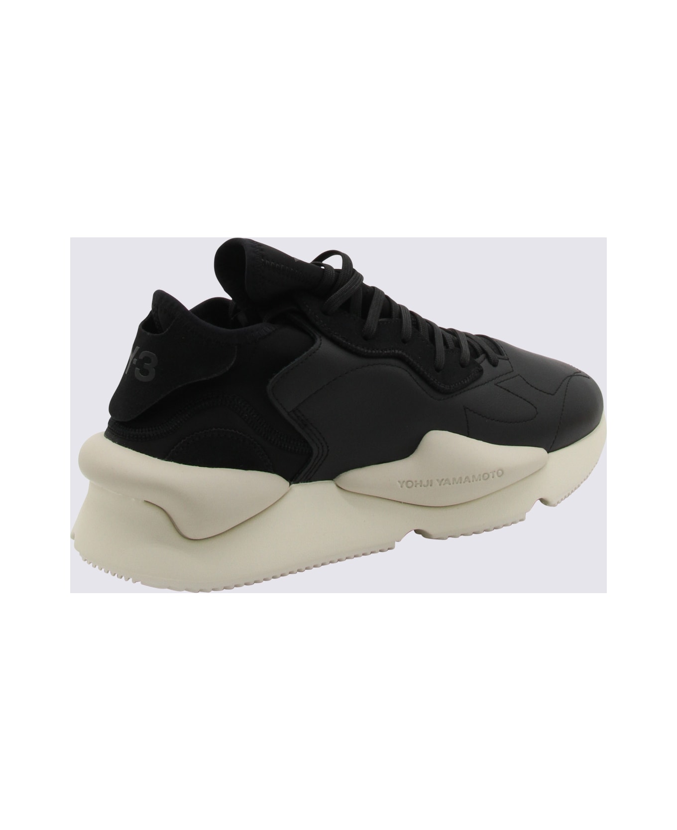 Y-3 Black And White Leather Kaiwa Sneakers - BLACK/OFF WHITE/CLEAR BROWN