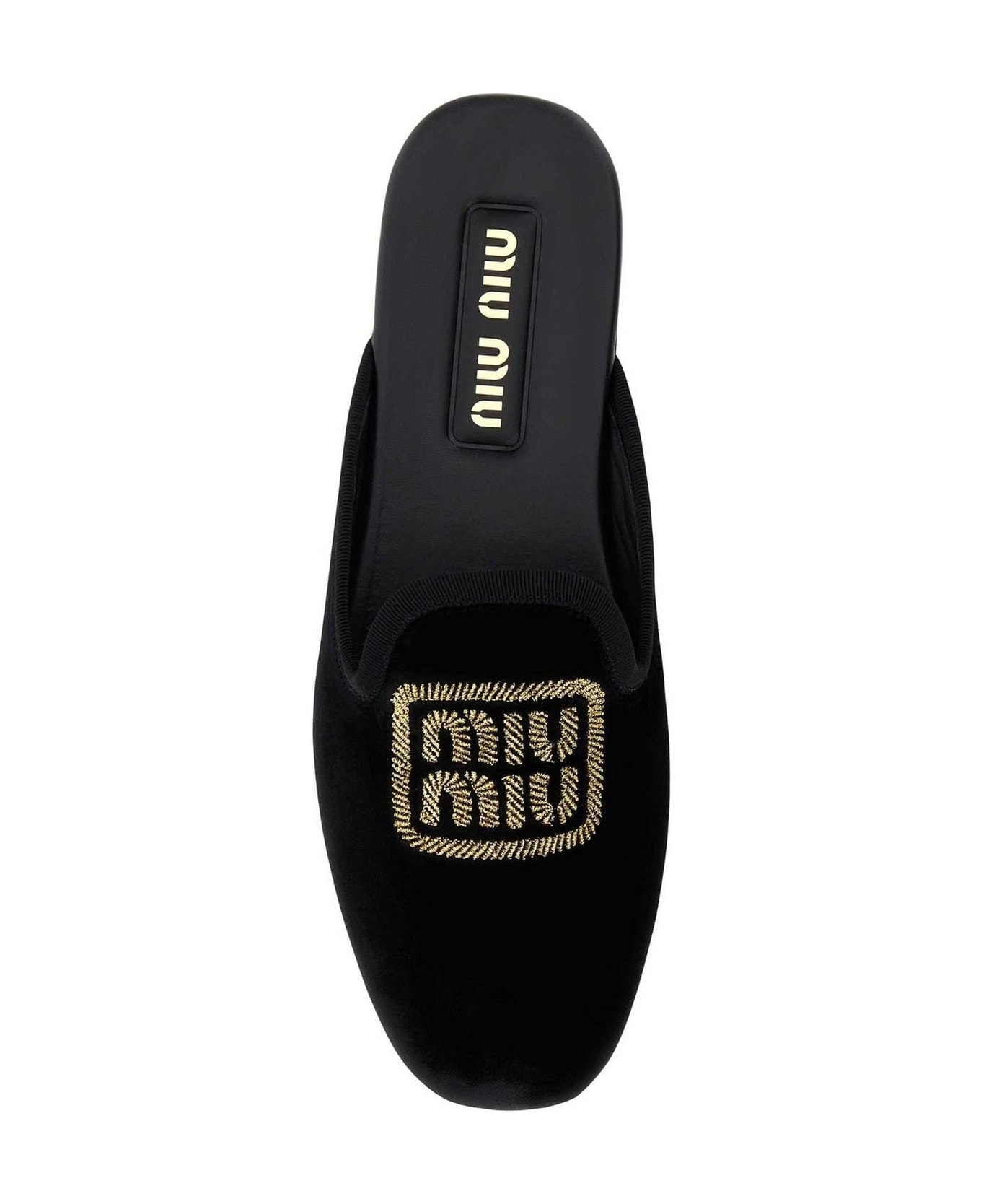 Miu Miu Logo Embroidered Slip-on Mules - Black