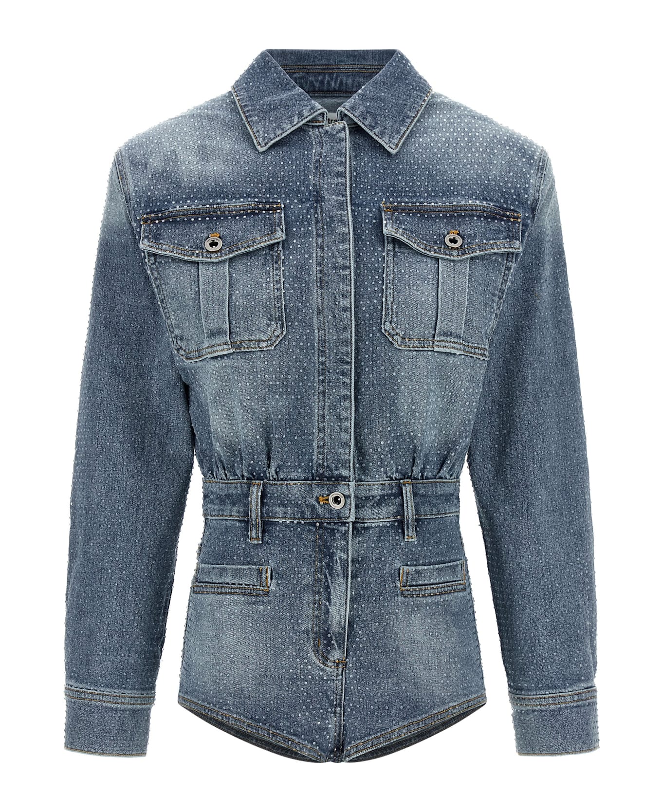 self-portrait 'rhinestone Denim' Jumpsuit - Blue