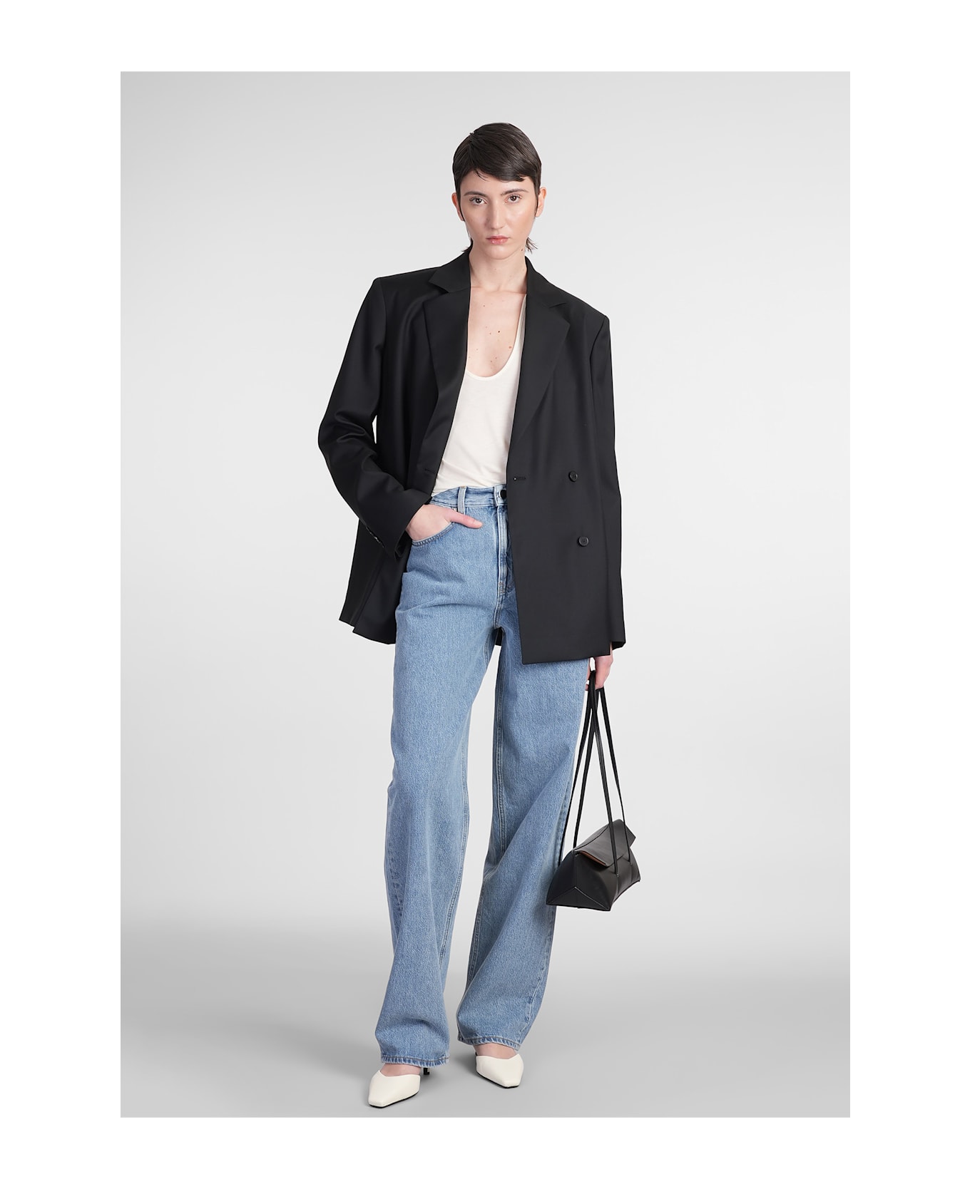 Loulou Studio Samur Jeans In Blue Cotton - blue