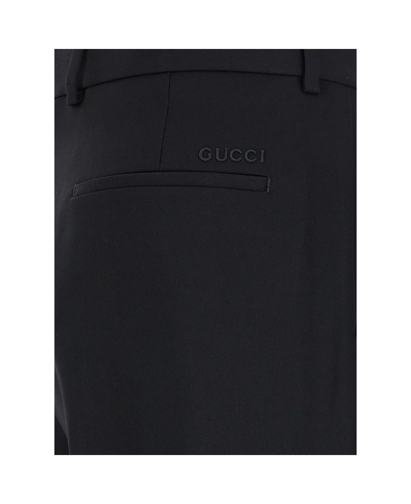 Gucci Black Straight Pants With Tonal Logo Lettering In Wool Man - Black