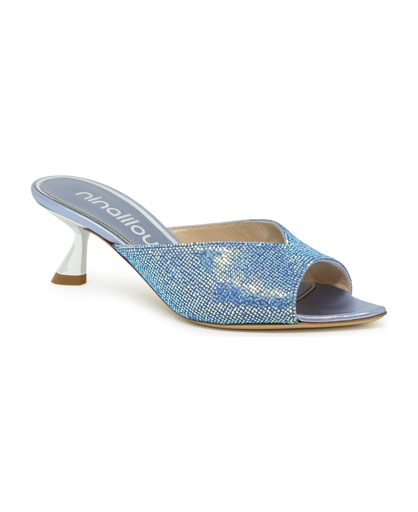 Ninalilou 341080p5/17 Blue/swaroski Leather Sabot Sandals - BLUE