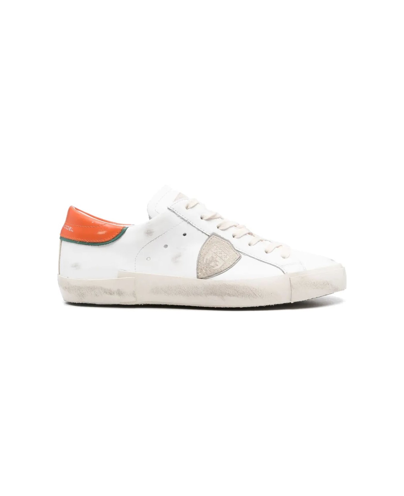 Philippe Model Prsx Low Man Sneakers - Vintage Calf Leather White Orange
