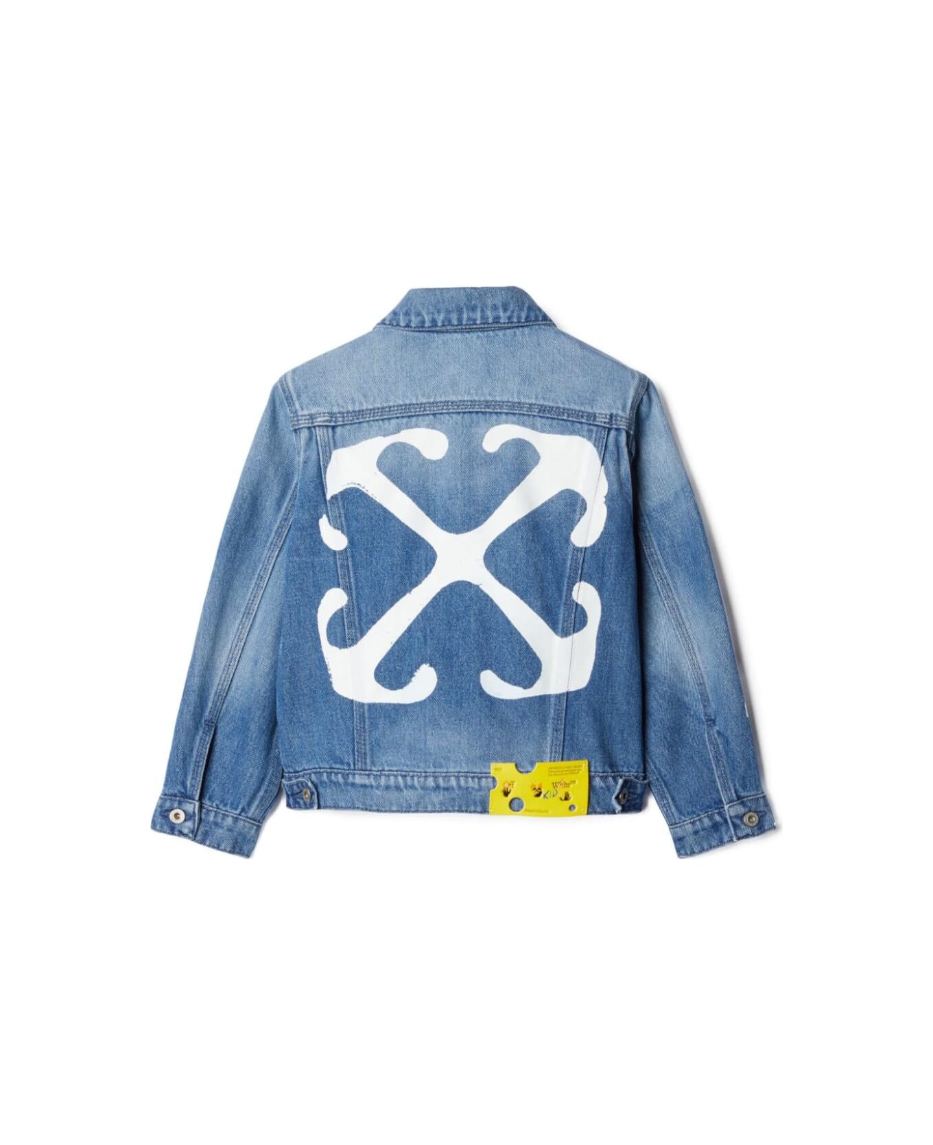 Off-White Light Blue Jacket With Paint Details In Cotton Boy - Blu