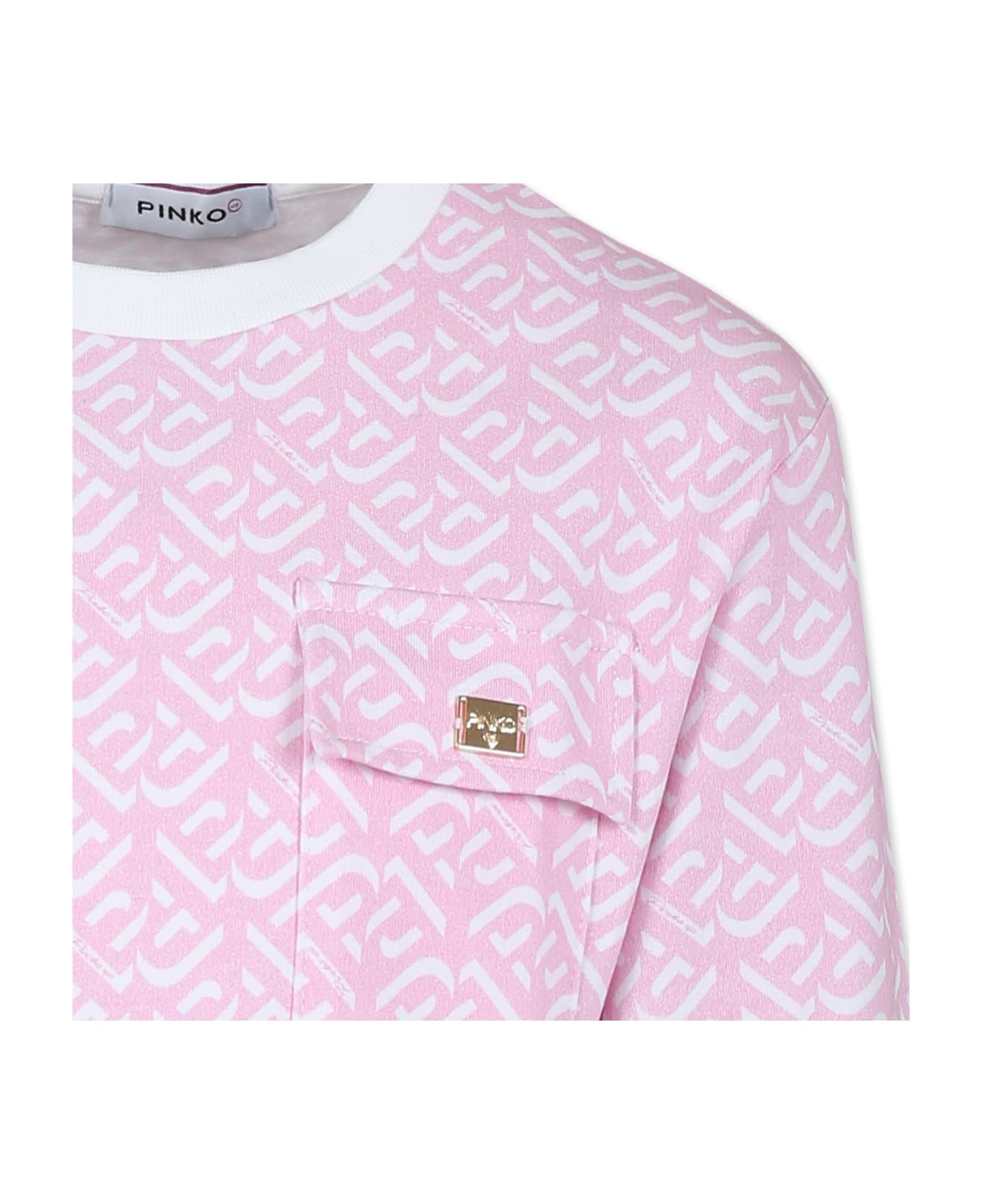 Pinko Pink Crop Sweatshirt For Girl With Logo - Pink