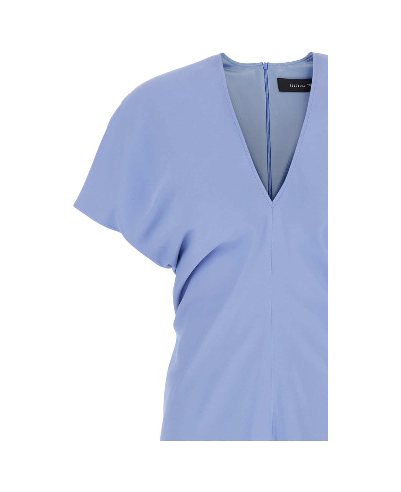 Federica Tosi Blue Long Dress With Wide V-neck On The Front In Fabric Woman - Blu