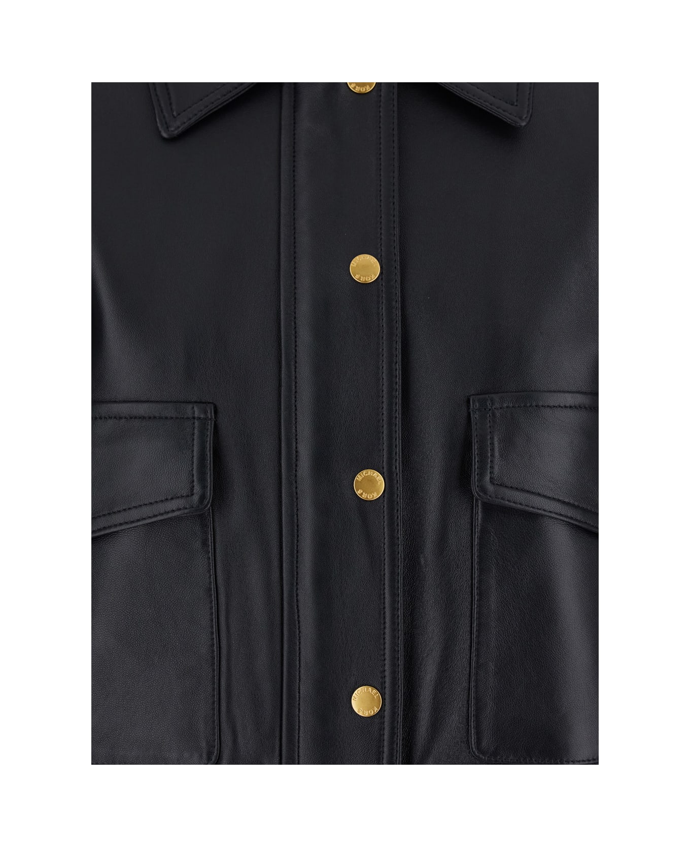 MICHAEL Michael Kors Black Jacket With Classic Collar Ans Ribbed Elastic Trims In Leather Woman - Black