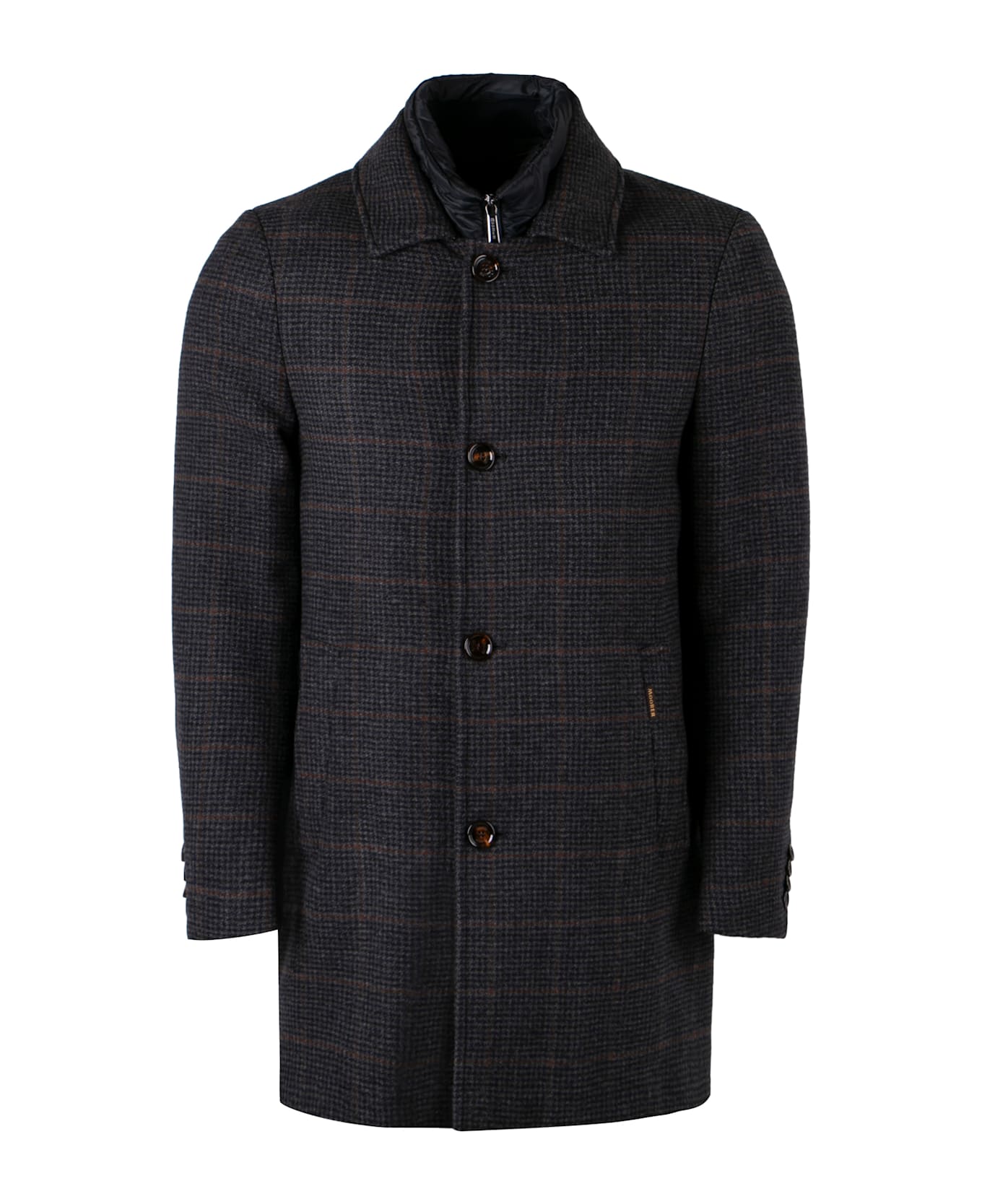 Moorer Monferrato Houndstooth Wool Peacoat - grey