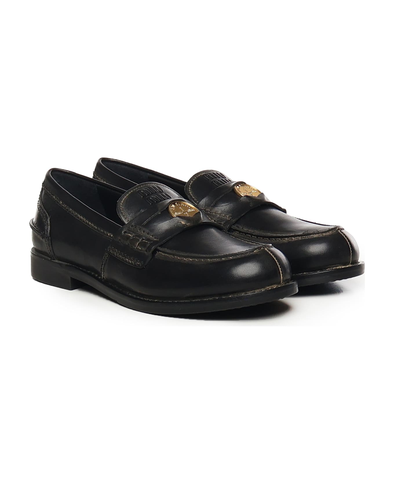 Miu Miu Leather Loafers - Black