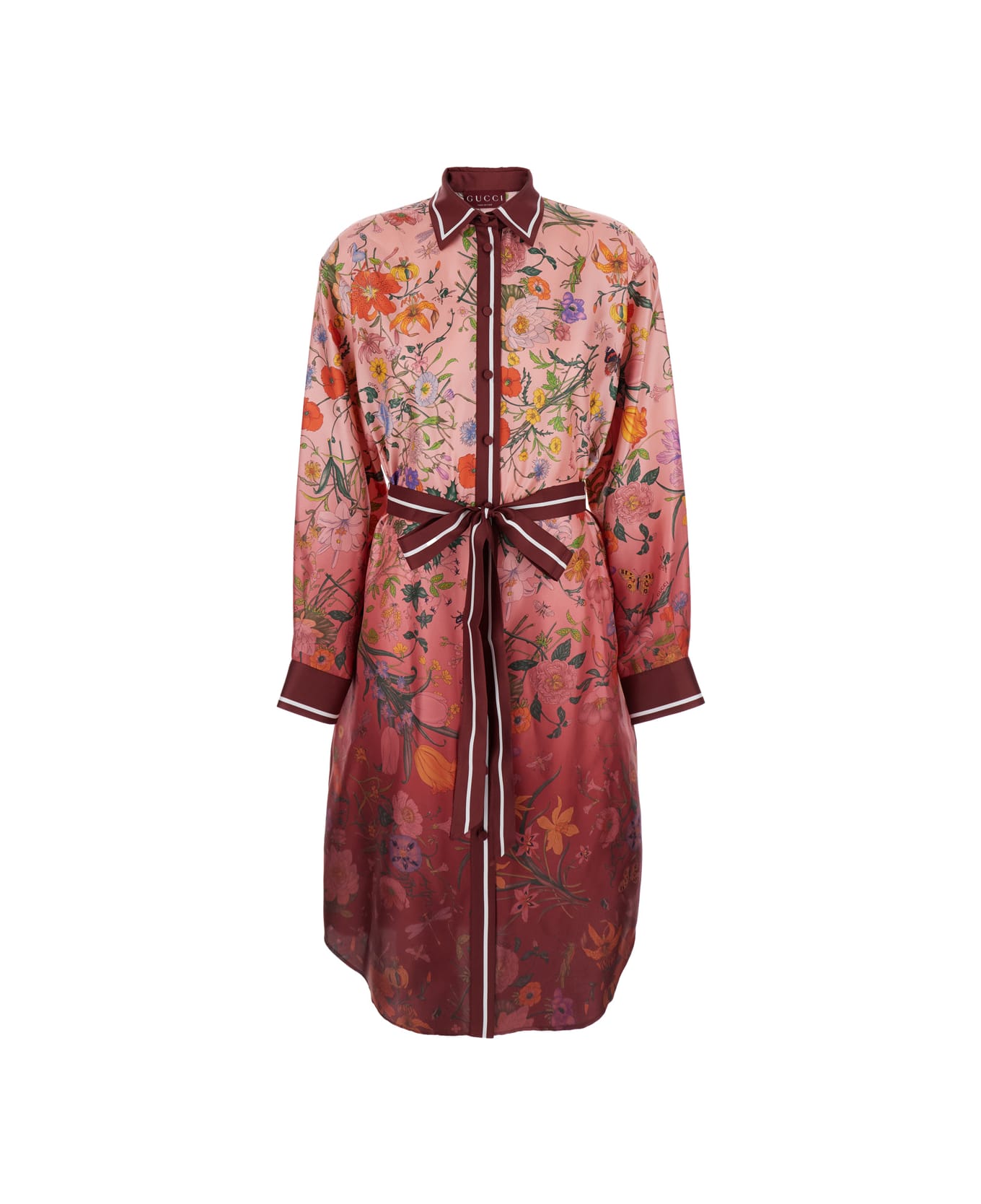 Gucci Bordeaux Gradient Dress With Removable Belt And All-over Flora Print In Silk Woman - Bordeaux