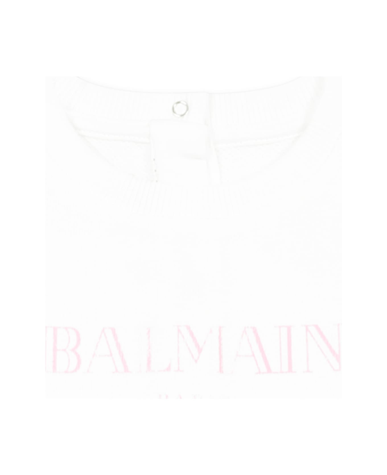 Balmain White Sweatshirt For Baby Girl With Logo - White