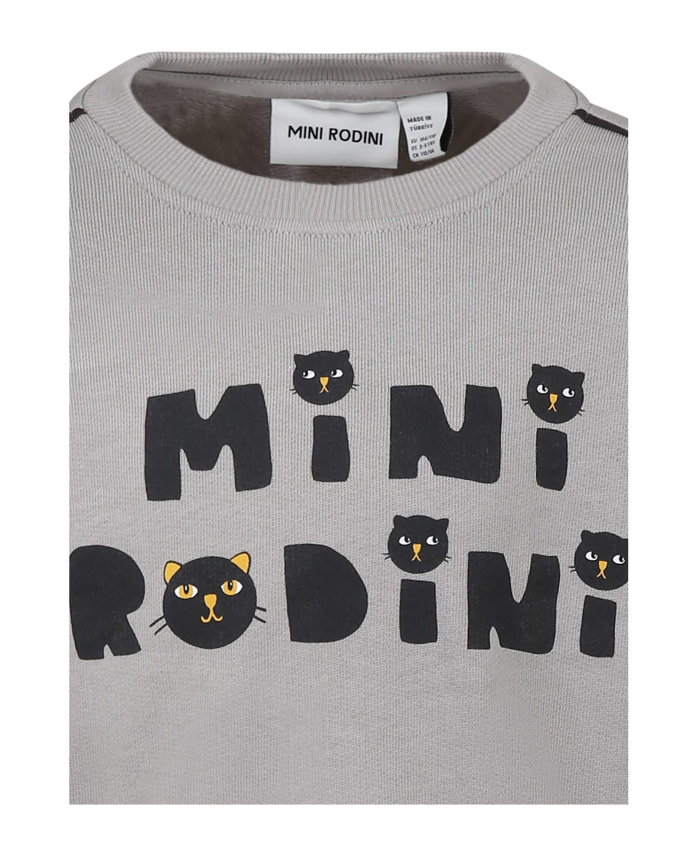 Mini Rodini Grey Sweathirt For Kids With Cats - Grey