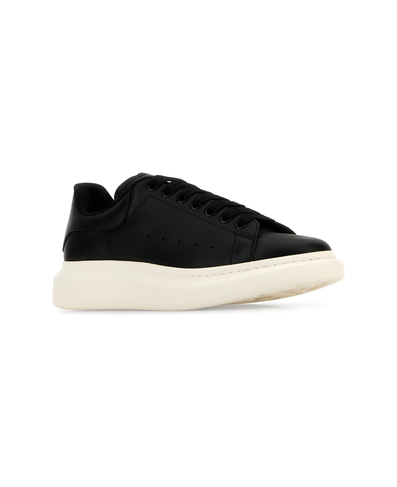 Alexander McQueen Black Leather Sneakers With Black Leather Heel - Black