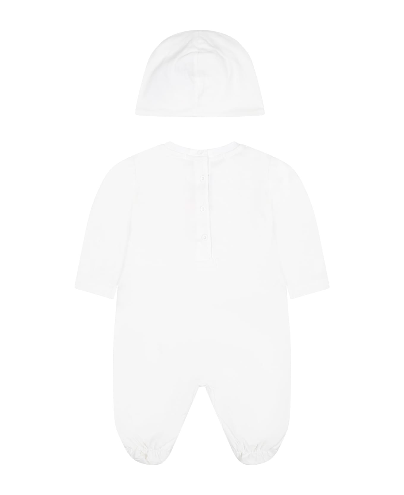 Balmain White Babygrown For Baby Girl With Logo - White