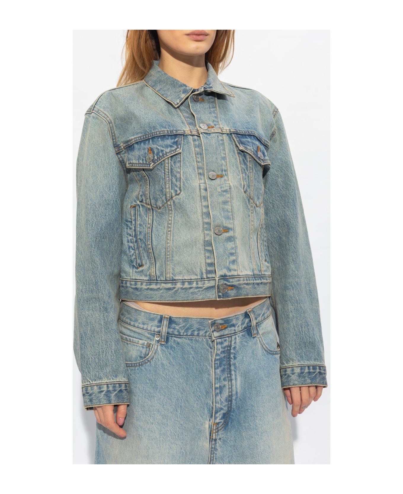 Balenciaga Collared Button-up Denim Jacket - BLUE