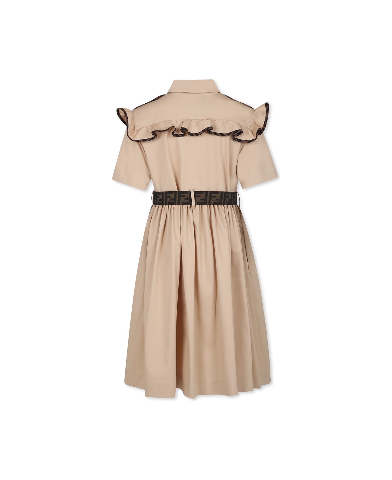 Fendi Beige Dress For Girl With Ff - Beige