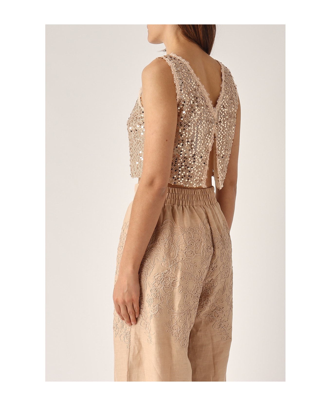 Ermanno Scervino Top Full Paillettes Tank Top - ORO ROSA