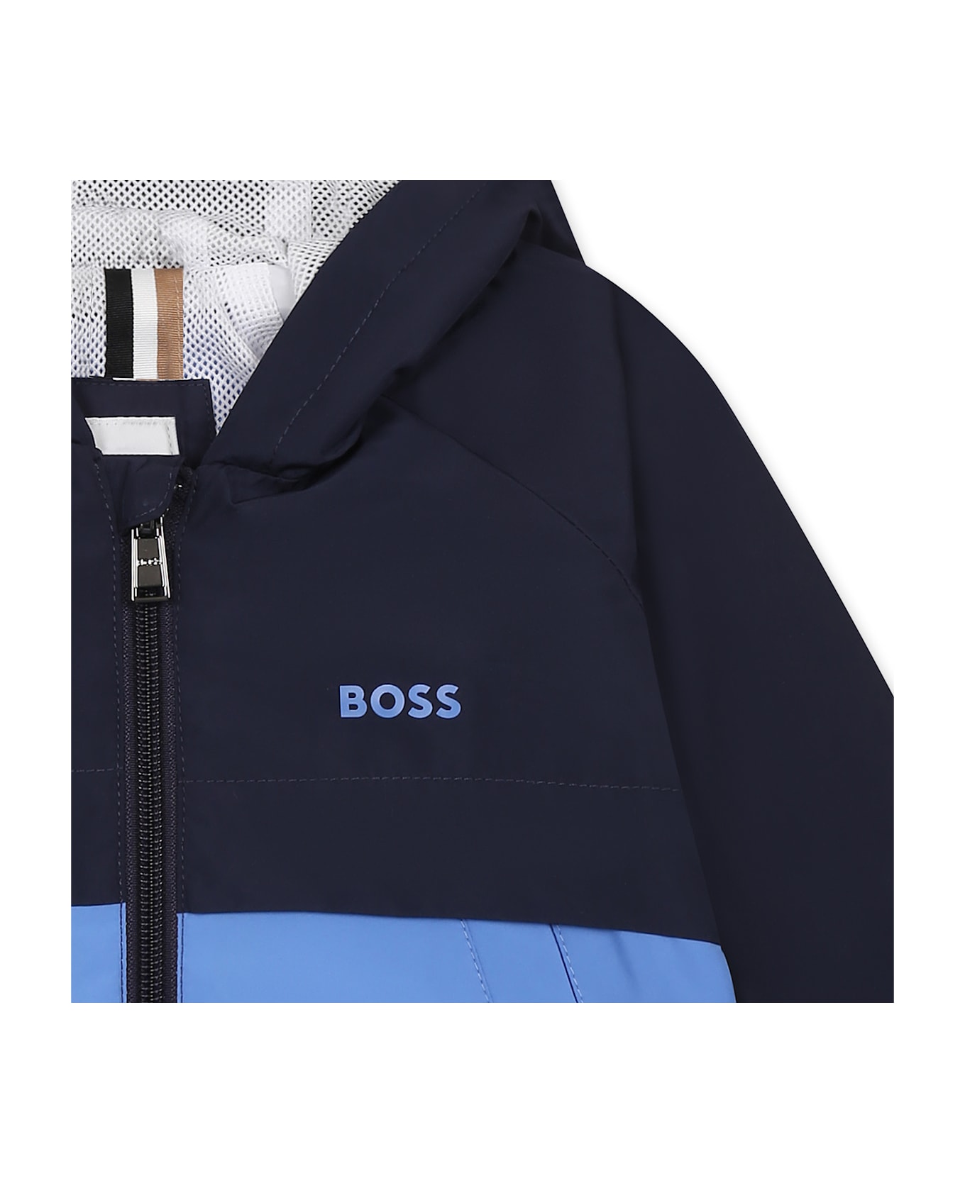 Hugo Boss Blue Windbreaker Jacket For Baby Boy With Logo - Multicolor