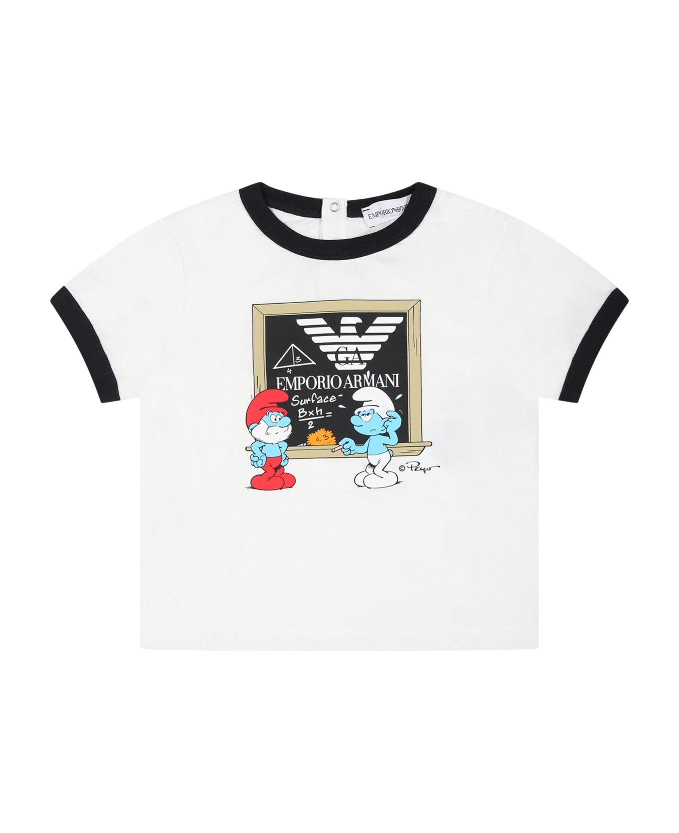 Emporio Armani White T-shirt For Baby Boy With Eaglet And Smurfs - White