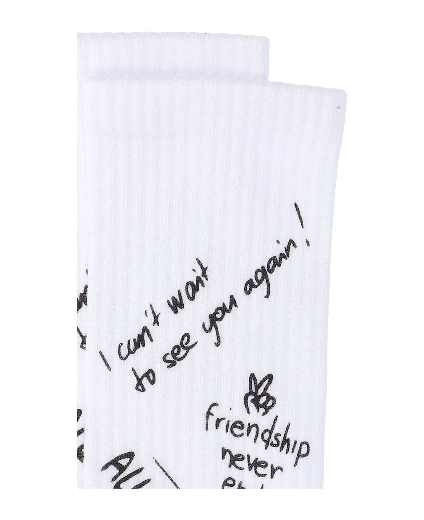Golden Goose Slogan Printed Stretched Socks - WHITE/BLACK
