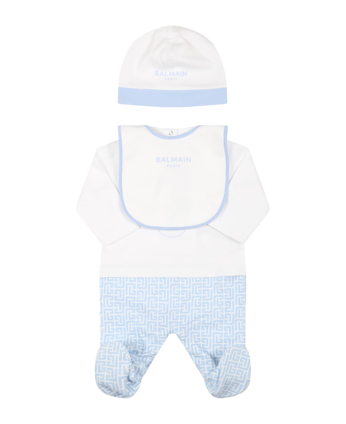 Balmain White Set For Baby Boy With Light Blue Logo