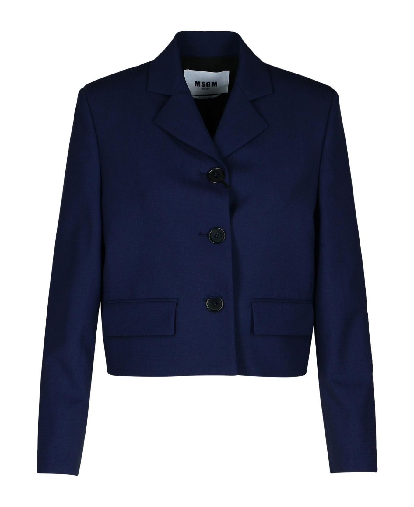 MSGM Navy Virgin Wool Crop Blazer - Navy