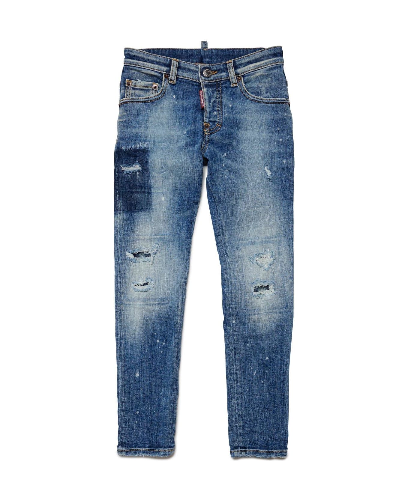 Dsquared2 Graphic-printed Straight-leg Distressed Jeans - Blue Denim