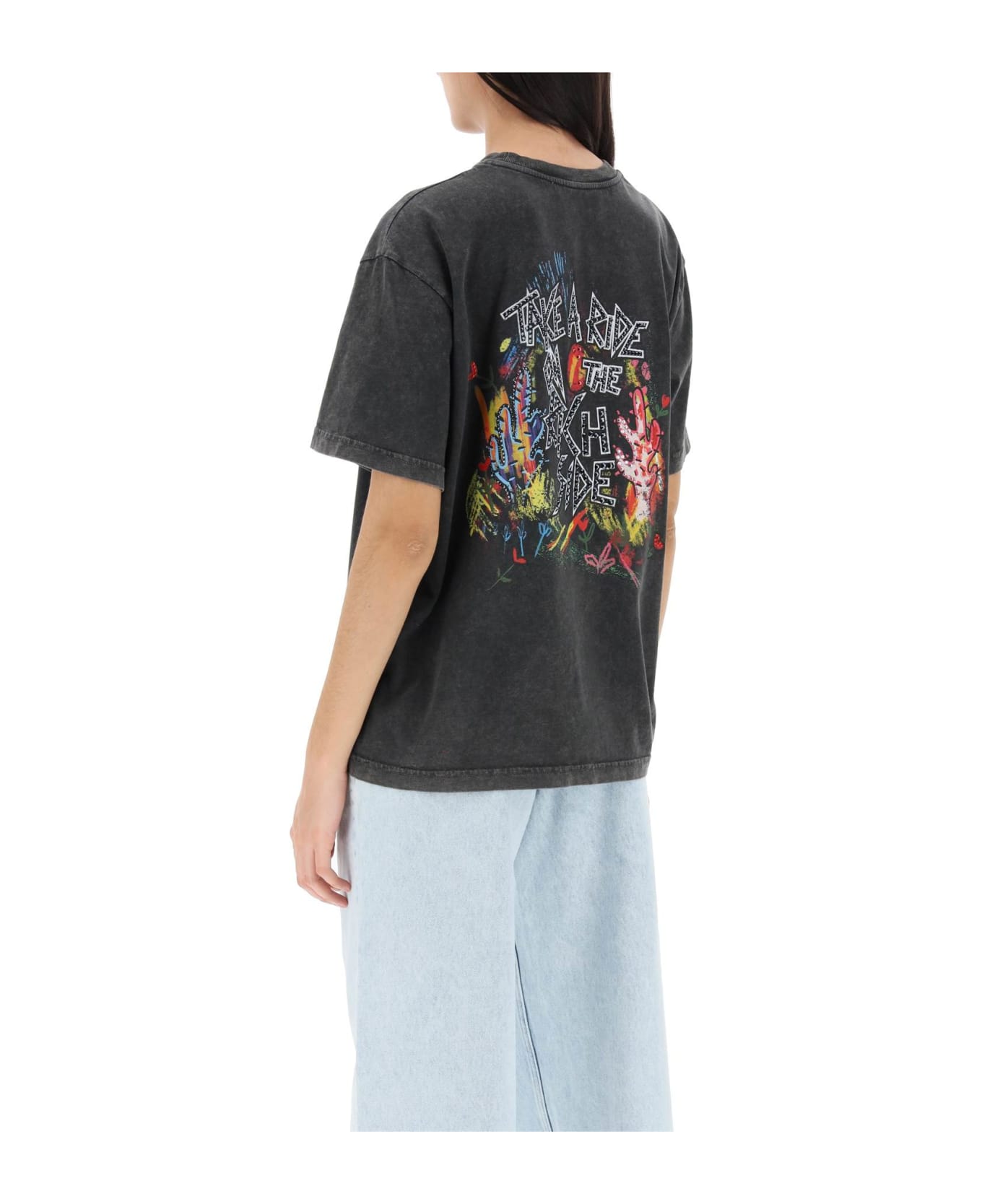 Alessandra Rich Oversized T-shirt With Print And Rhinestones - GREY (Grey) Tシャツ
