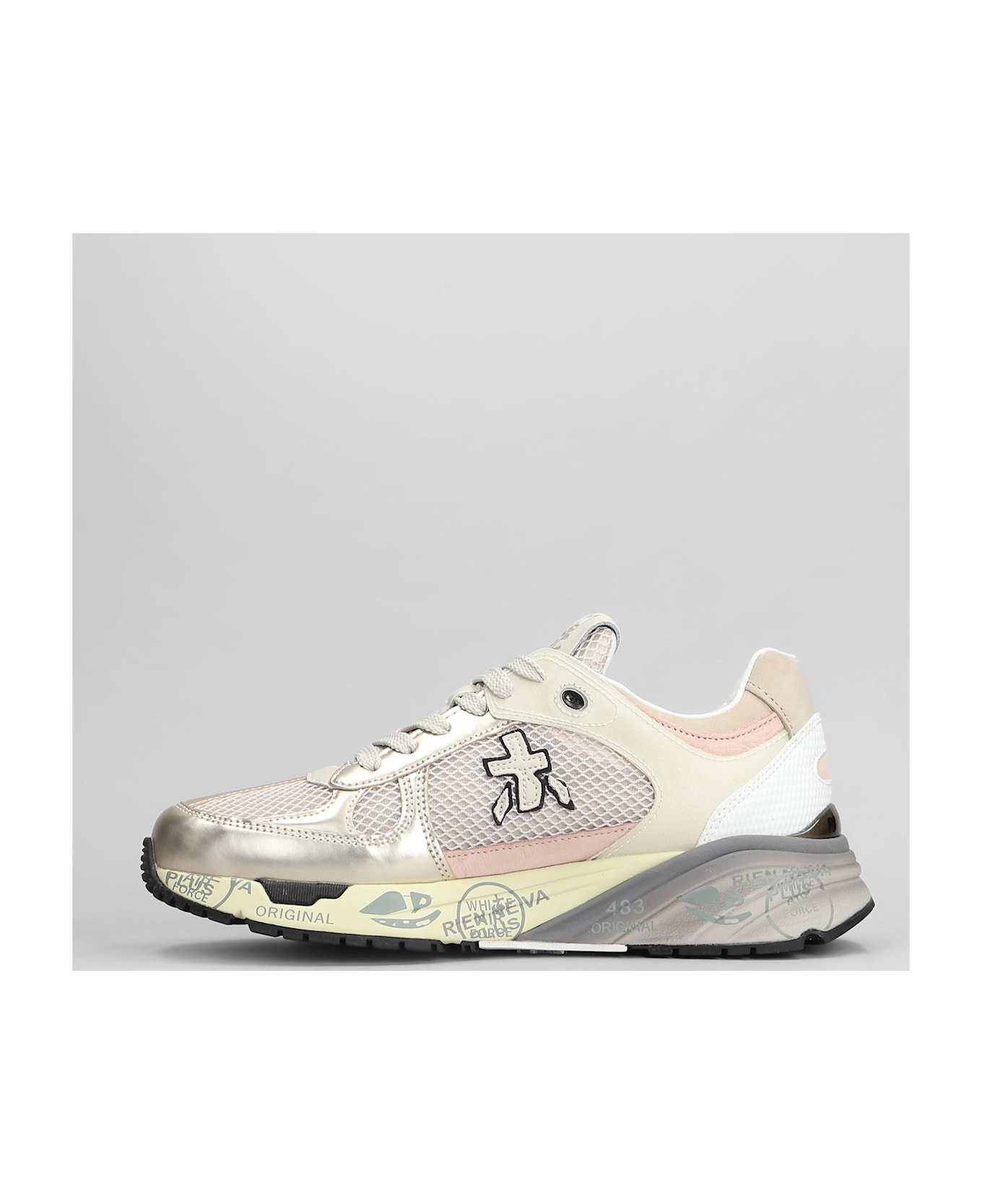 Premiata Mase Sneakers In Platinum Leather And Fabric - platinum