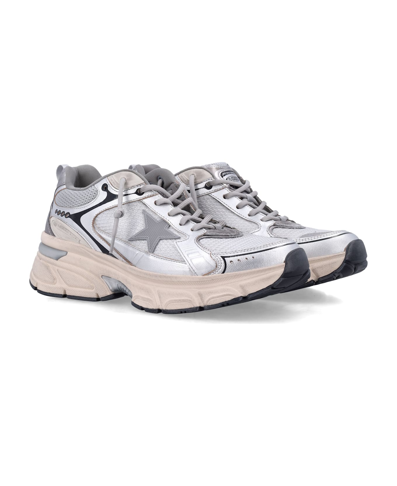 Golden Goose Lightstar Metallic Sneakers - GREY SILVER BLACK