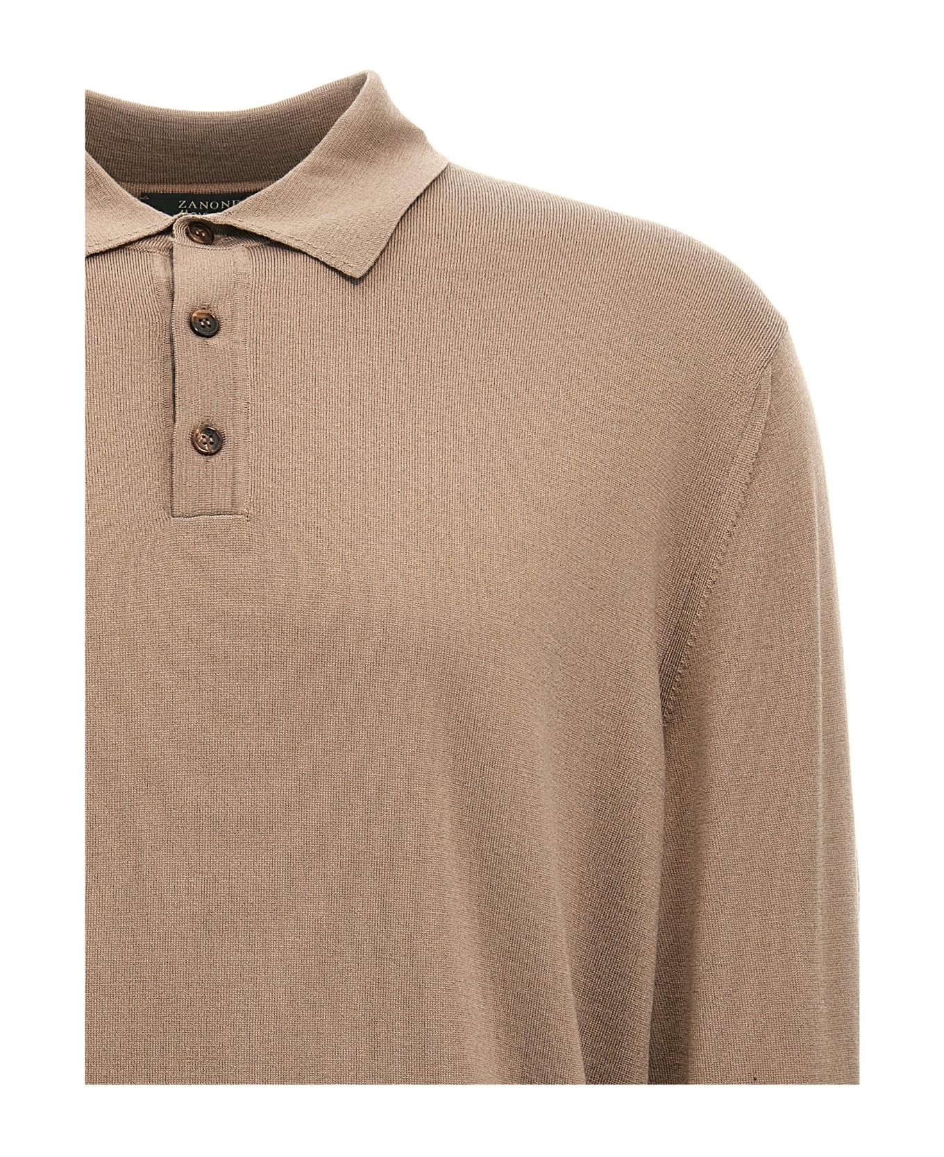 Zanone Virgin Wool Polo Shirt - Beige