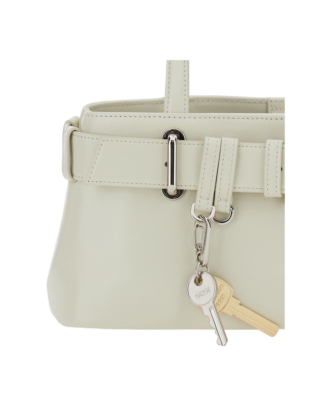 OSOI 
brocle
 White Shoulder Bag With Belt And Pendant Key Details In Leather Woman - IVORY