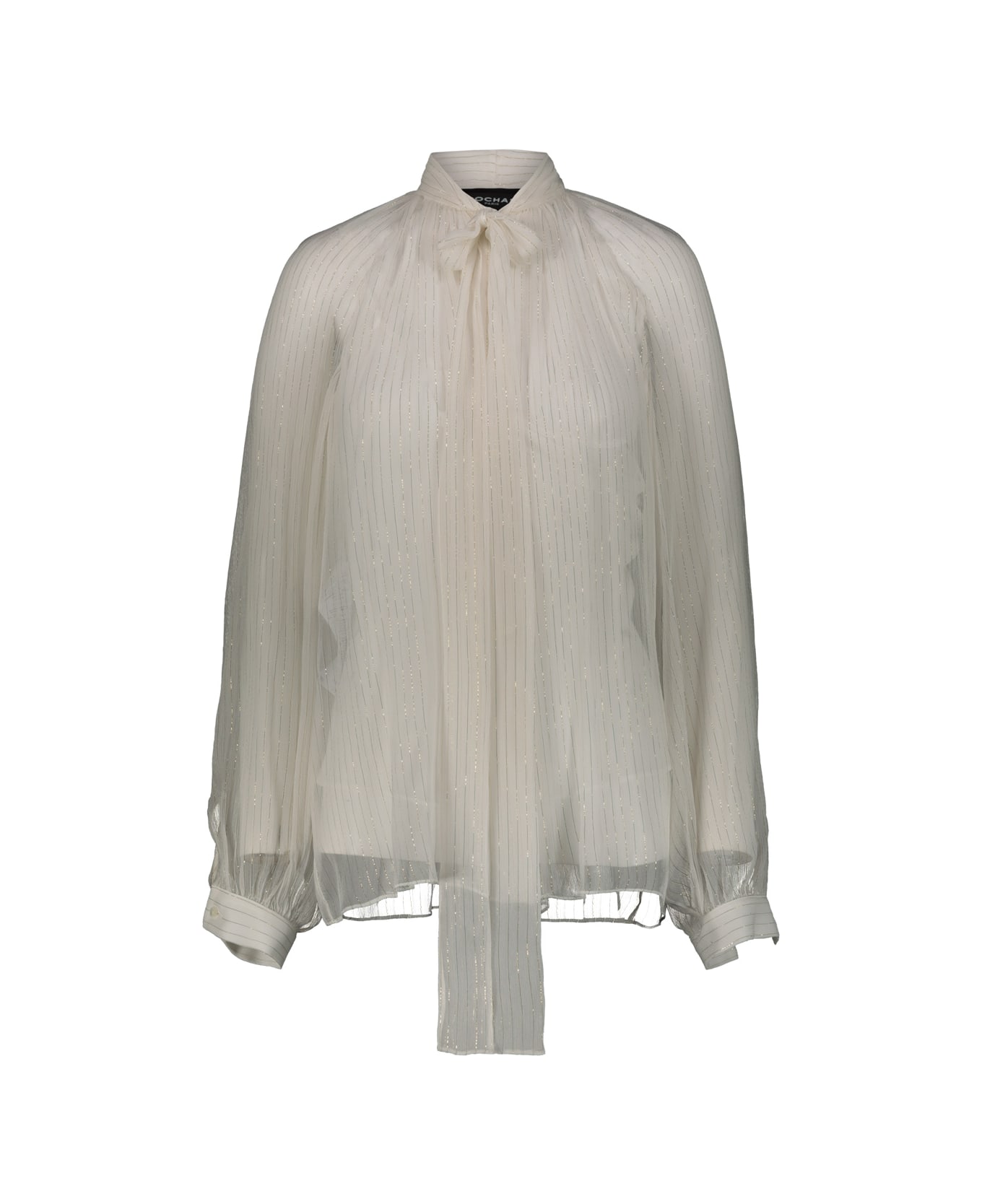 Rochas Bow Shirt In Lurex Striped Silk Chiffon