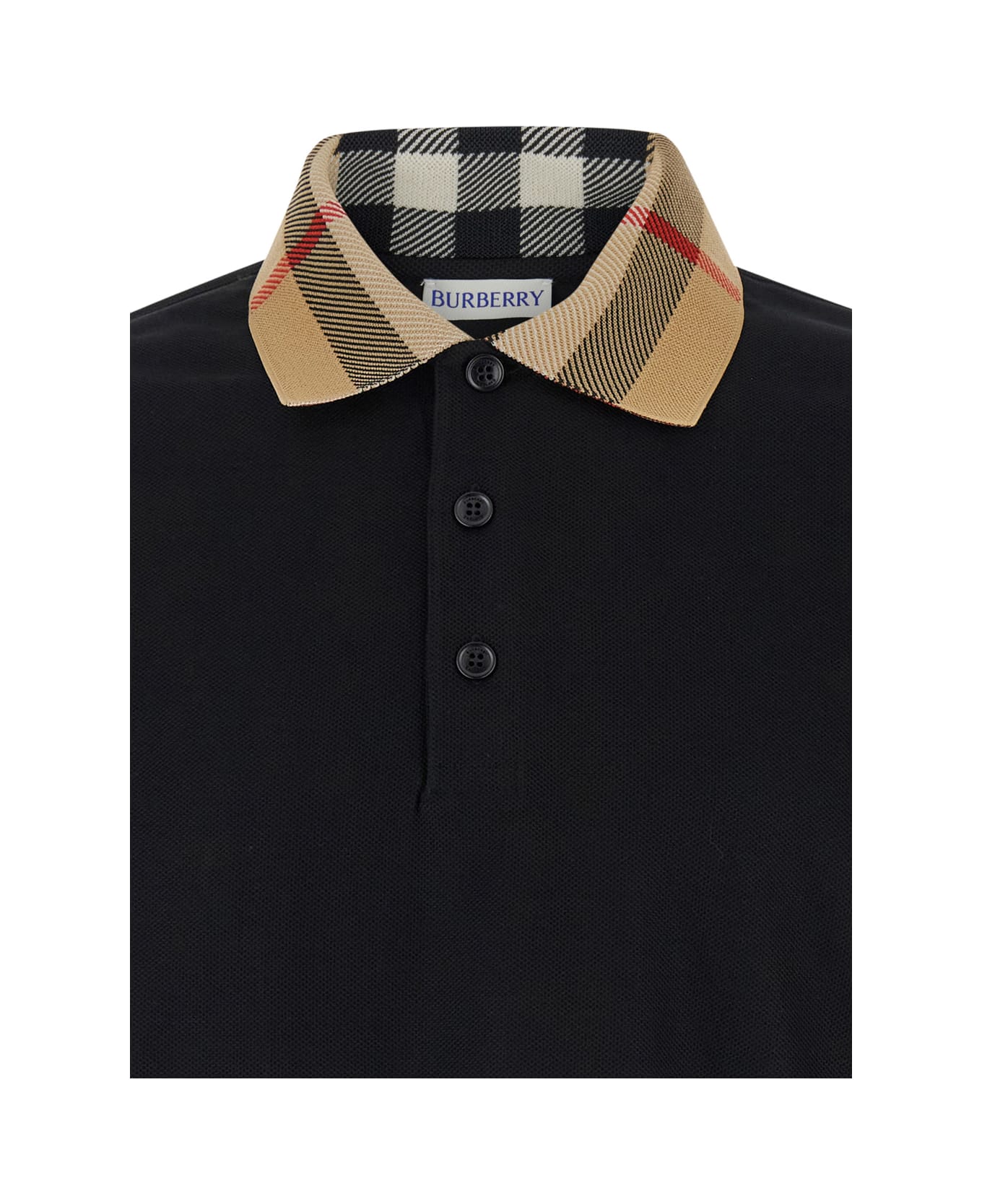 Burberry 'cody' Beige Polo Shirt With Long Sleeves And Check Motiv On The Collar In Cotton Man - Black