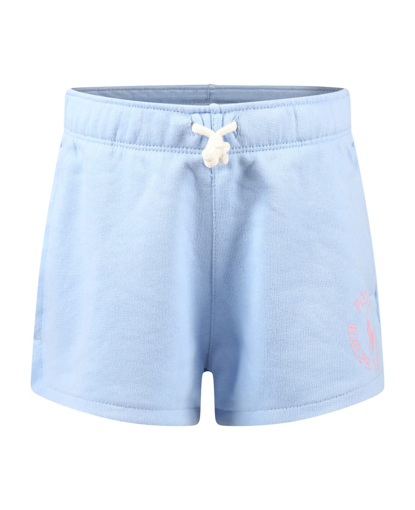 Ralph Lauren Light Blue Shorts For Girl With Logo And Iconic Horse - Light Blue