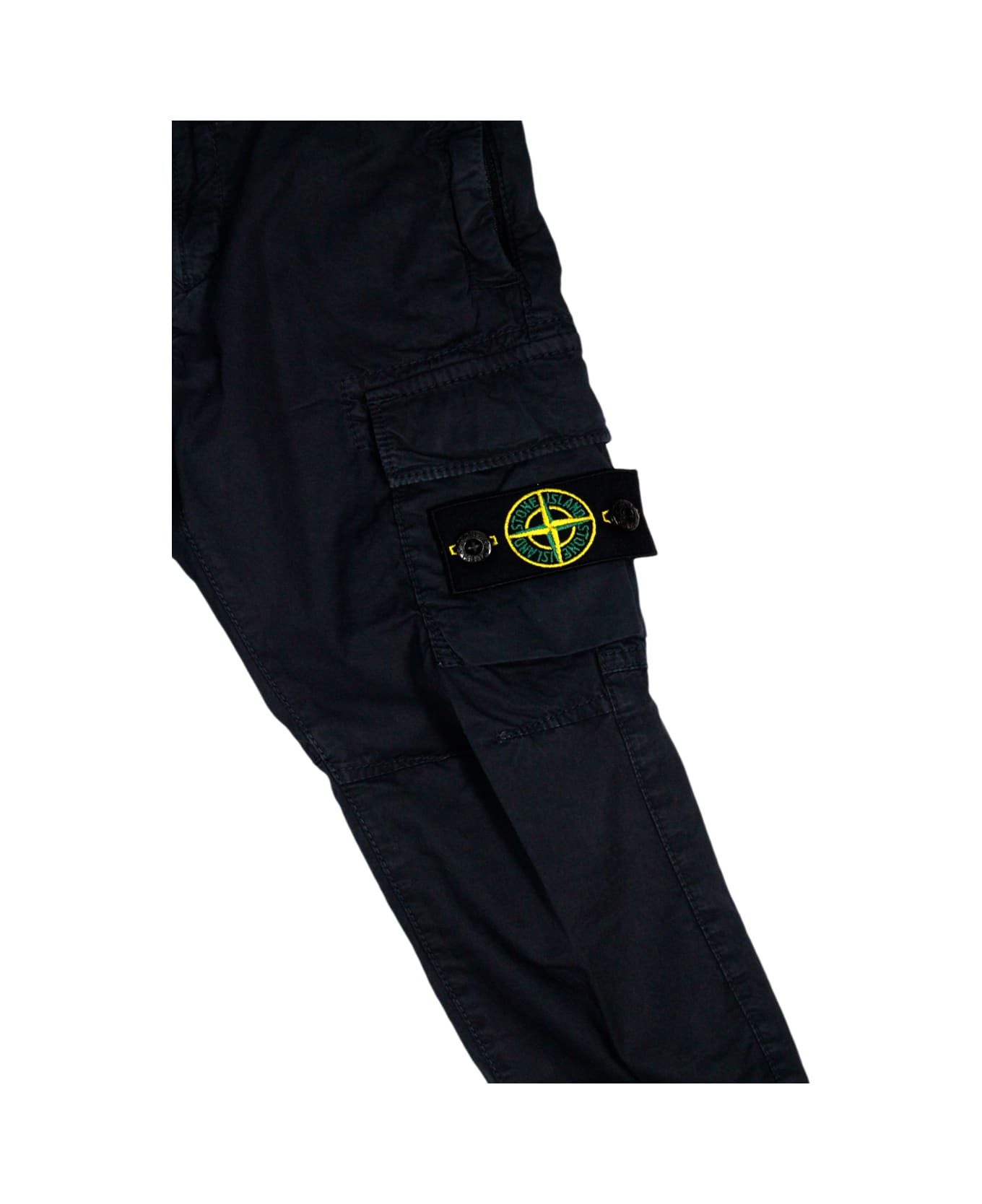 Stone Island Junior Stretch Cotton Cargo Trousers With Pockets And Logo On The Leg Pocket - Blu
